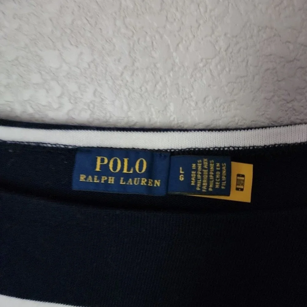 POLO RALPH LAUREN Boatneck Stripe Top Navy White Nautical Fishermancore L - Picture 4 of 7